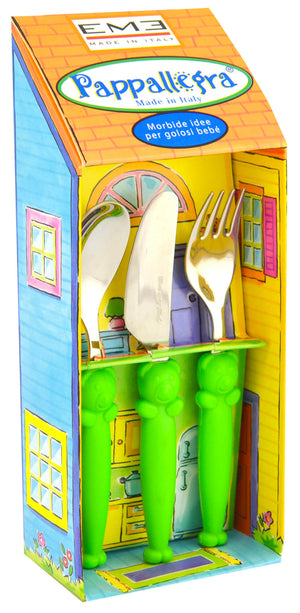 Set Posate per Bambini in Acciaio Eme Pappallegra Verde