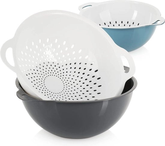 Set a 4 in 1 per la preparazione di piatti con set di setacci e ciotola per la separazione dei liquidi.