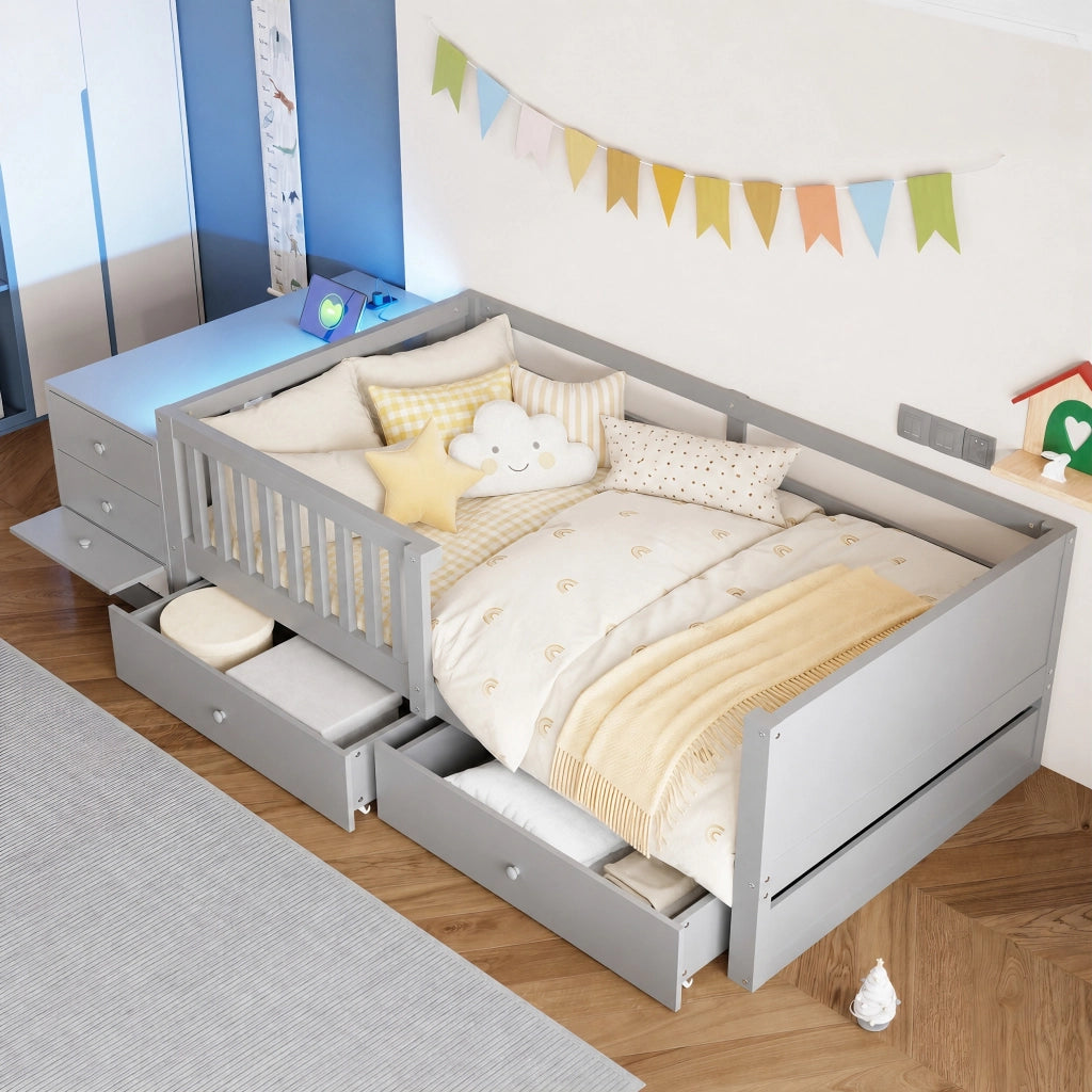 LETTO a soppalco 90x200 cm in legno grigio con contenitore separato