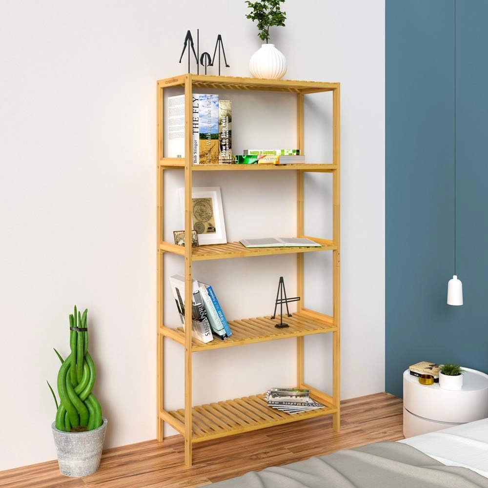 Scaffale Bagno Bamboo 5 Ripiani Altezza Regolabile 130x60x26 cm Mobile Cucina Libreria in Legno Organizer Studio