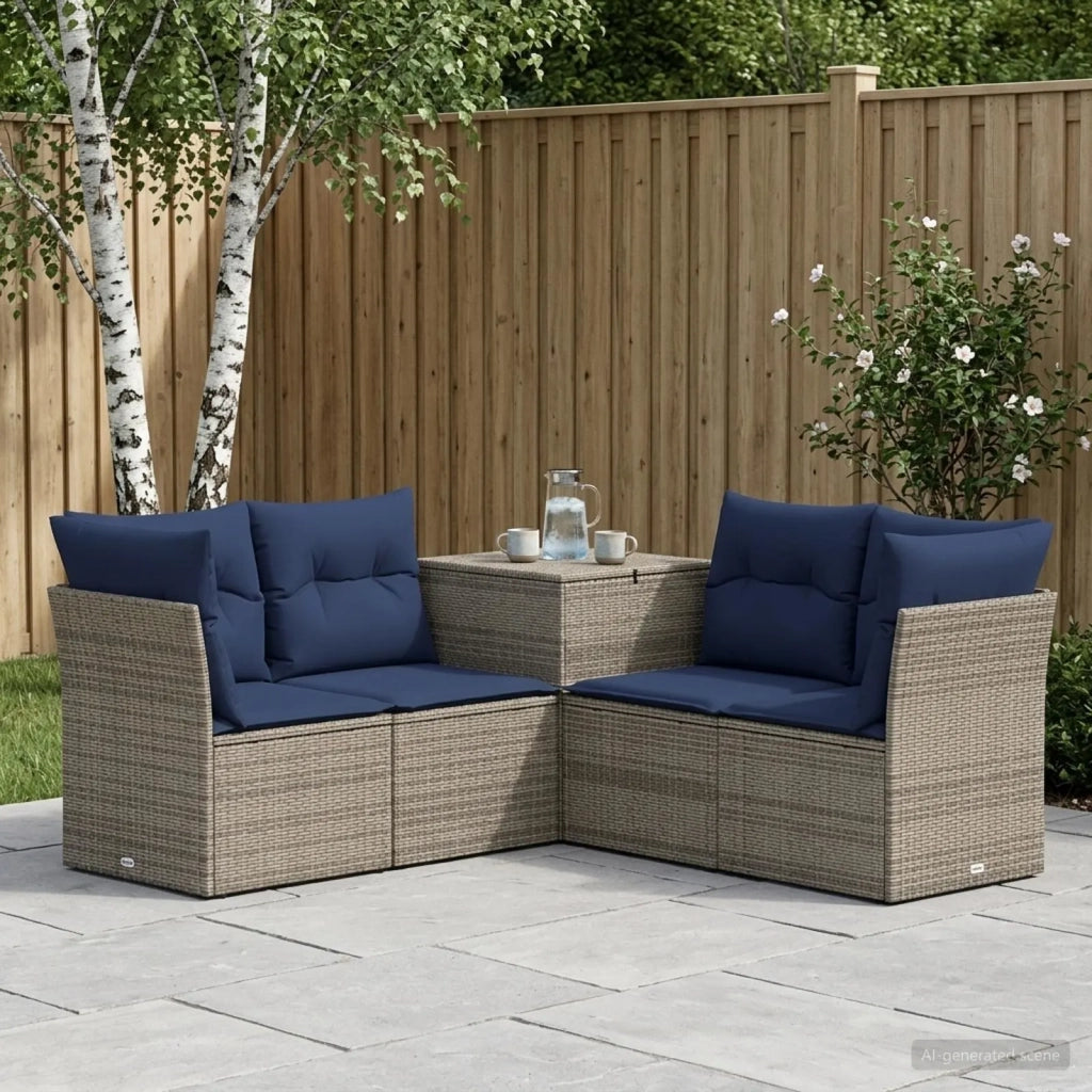 Set di divani 5 pz Grigio e Blu Navy Rattan sintetico e Acciaio 3447839