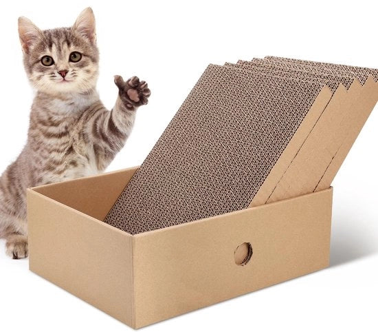 Scatola per gatti con 5 pezzi di krab, protezione anti graffio 32,7 x 24 x 11,6 cm, Scatola per gatti, Krabpaal con sapore menta, Krab cartone doppio lato