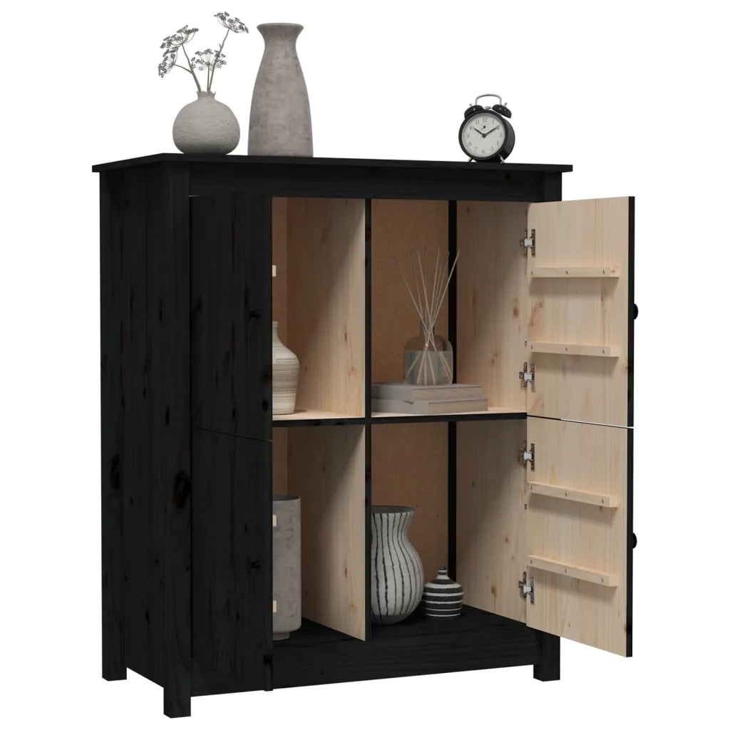 Credenza Nera 83x41,5x100 cm in Legno Massello di Pino 821511