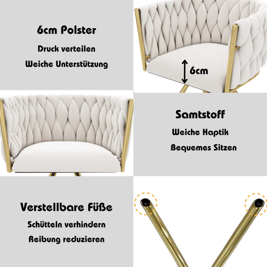Sedia da pranzo girevole 360° in velluto beige e oro