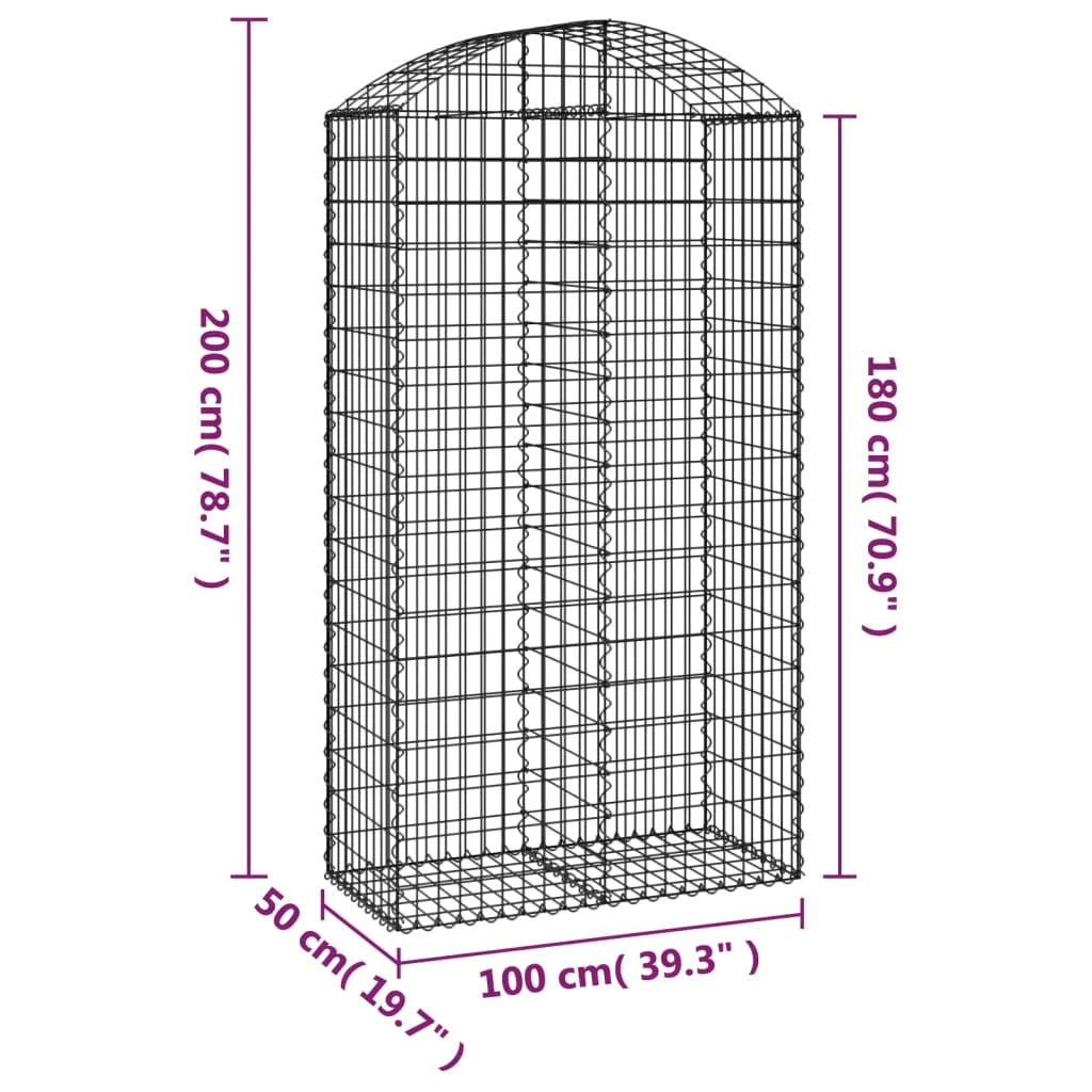 Cesto gabbione recinzione a gabbia muro di contenimento ad arco 100 x 50 x 180/200 cm ferro zincato argento 02_0039964