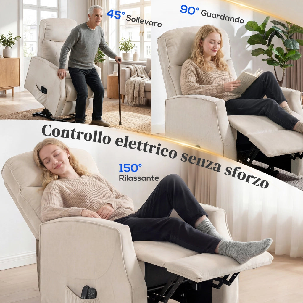 Poltrona Elettrica Alzapersona Poltrona Relax Massaggiante, Beige