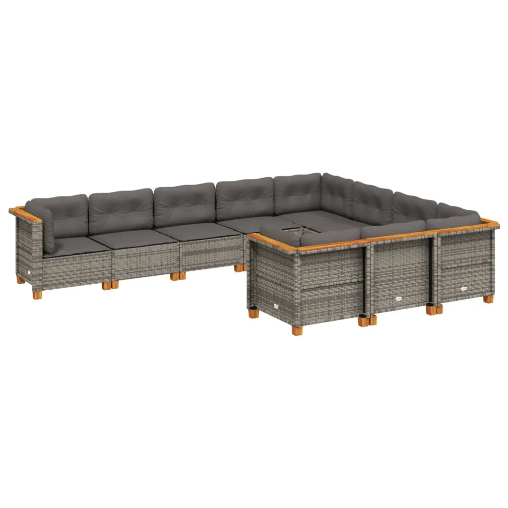 Set Divano da Giardino 10 pz con Cuscini Grigio in Polyrattan 3262032
