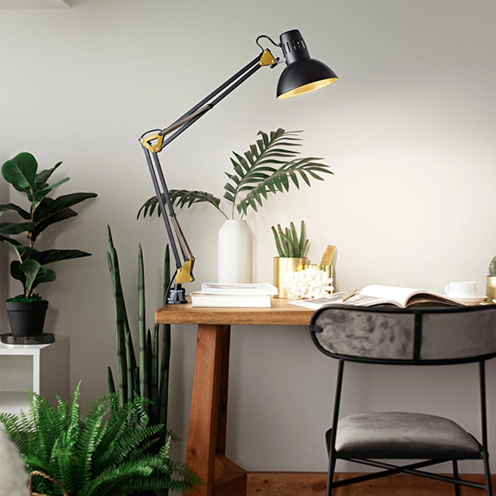 Lampada Da Scrivania Moderna Arc Metallo Nero E Oro 1 Luce E27