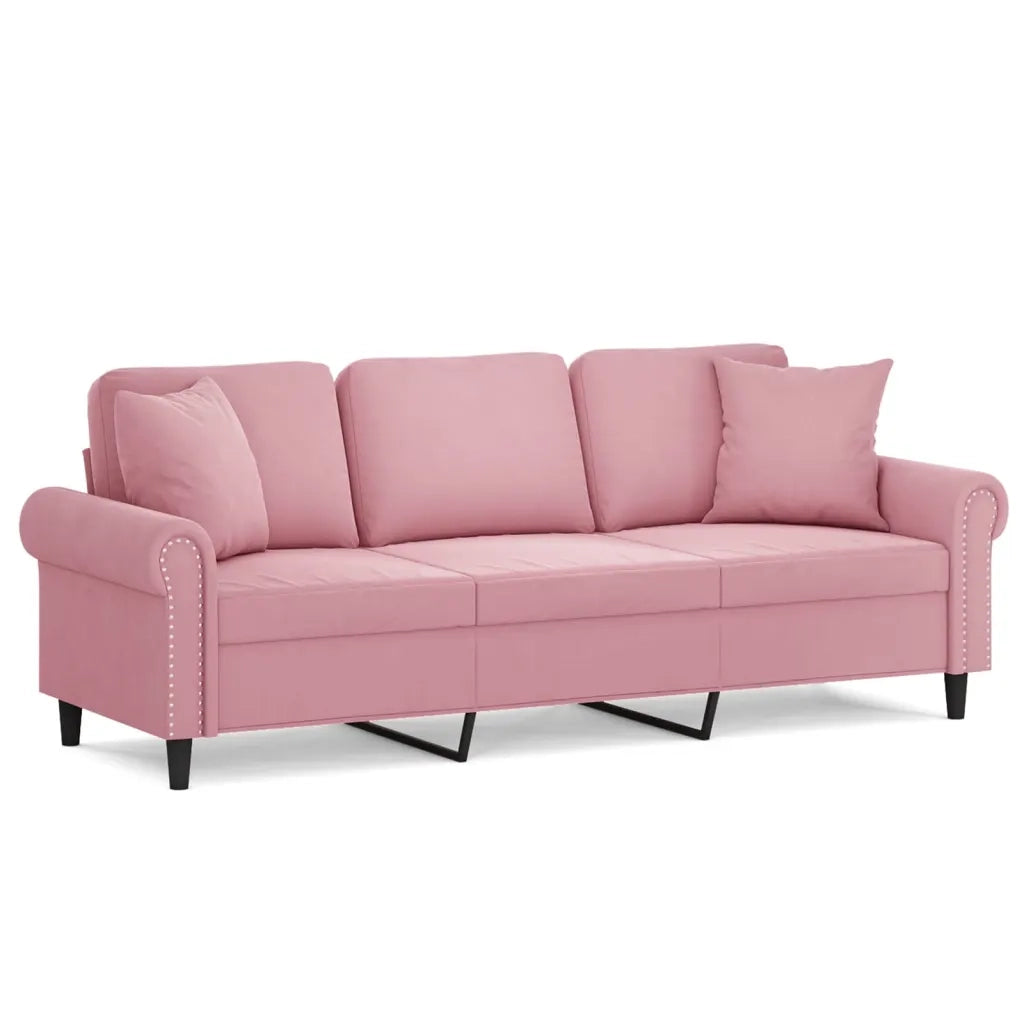 Divano a 3 Posti con Cuscini Rosa 180 cm in Velluto