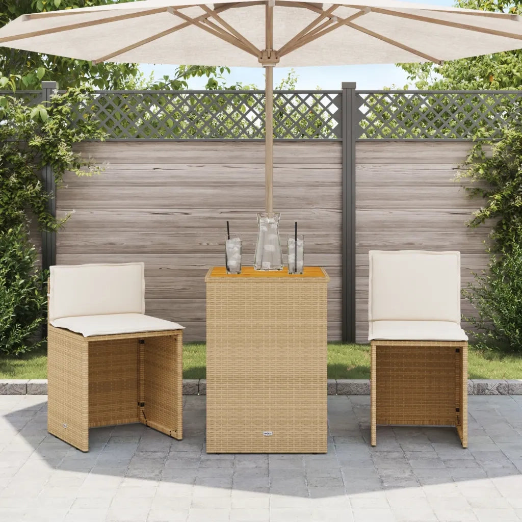 Set da Bistr¨° 3 pz | Set Salotto da Giardino con Cuscini Beige in Polyrattan