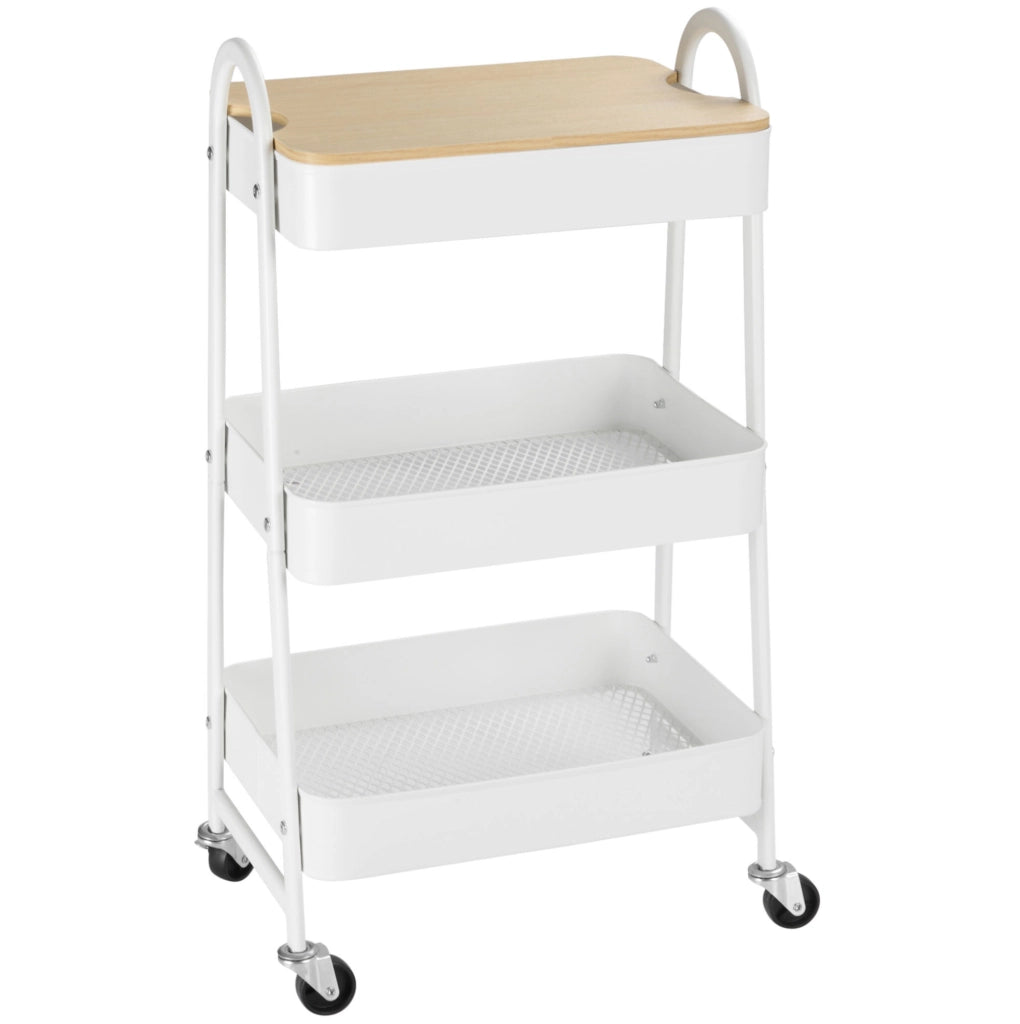Carrello da cucina 45x31x79.4 cm con 3 ripiani e coperchio in acciaio bianco