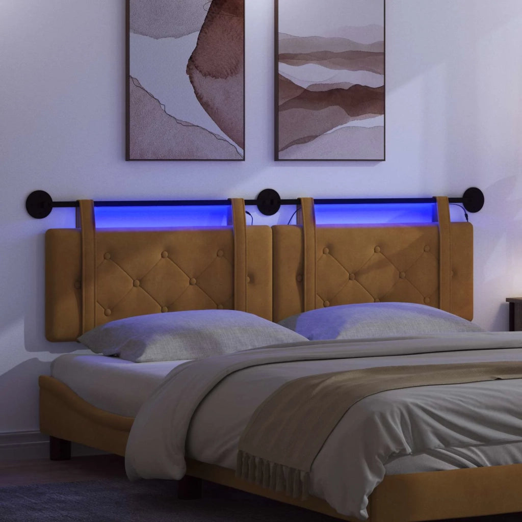 Testiera | Testata sospesa Con luce LED Marrone Velluto