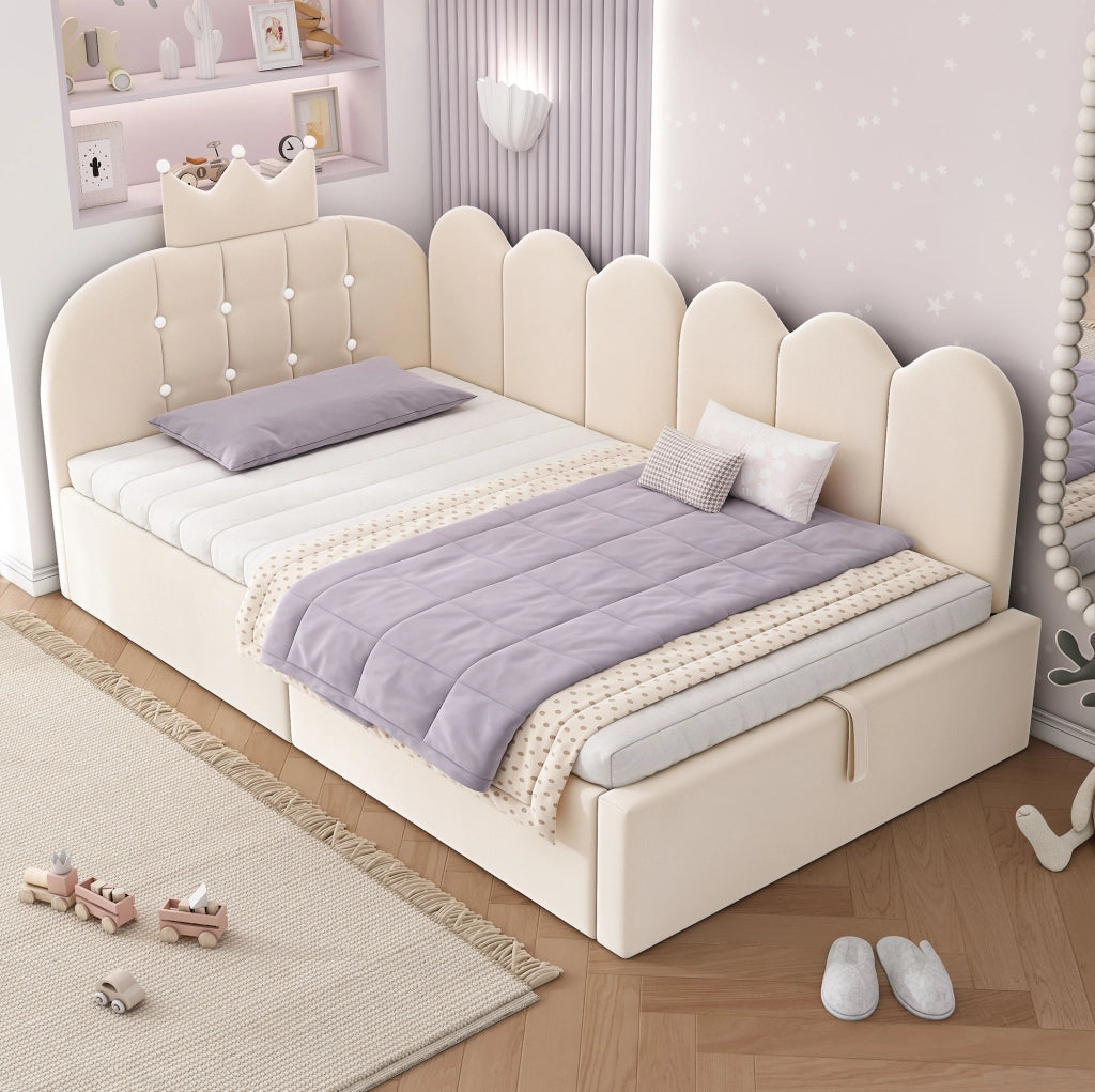 Letto daybed imbottito 90x190 cm con contenitore beige