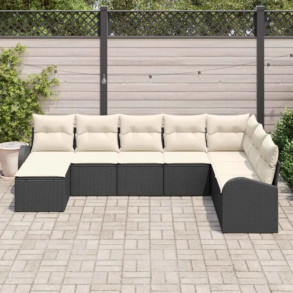Set di divani con cuscino 8 pcs Nero e Bianco polyrattan 3354826