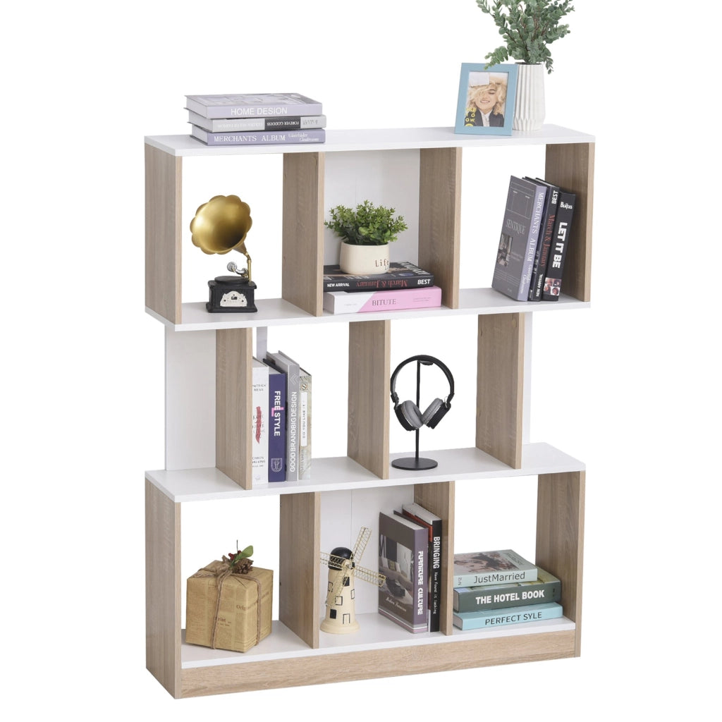EasyComfort Mobile Libreria a 8 Ripiani per Soggiorno e Camera da Letto, in Legno, 100x27x124 cm, Rovere e Bianco