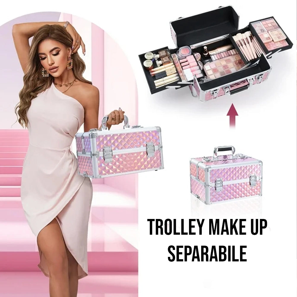 Trolley Professionale 3in1 Makeup Estetista Beauty Case con Ruote Staccabili 4 scomparti