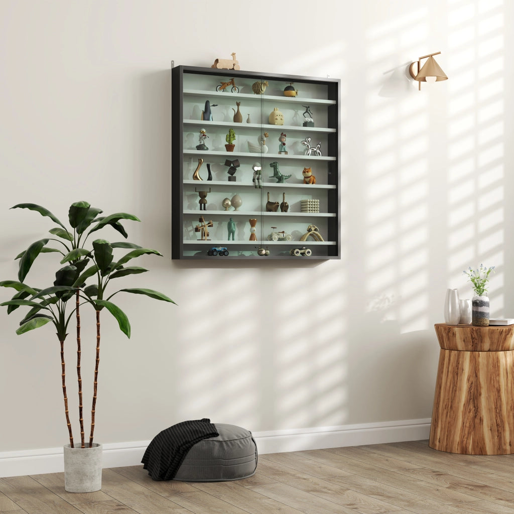Armadio a 5 Ripiani Regolabili con Ante in Vetro ¨C Minimal ¨C 80x9.5x83 cm, Bianco e Nero