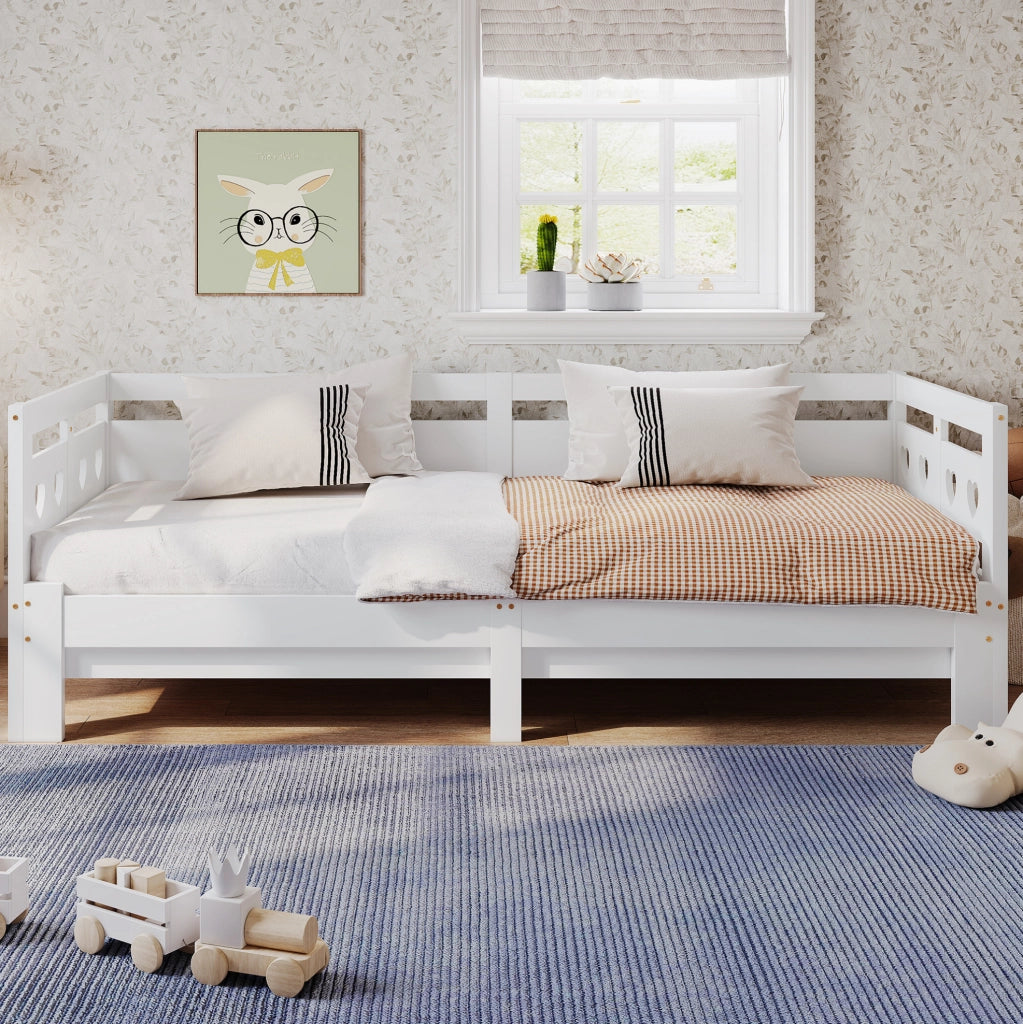 Letto daybed 90x200 cm; estensibile a forma di cuore; legno bianco (Senza materasso)