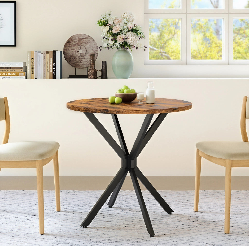 Tavolo da pranzo rotondo 80 cm marrone e nero – gambe a X, senza materasso