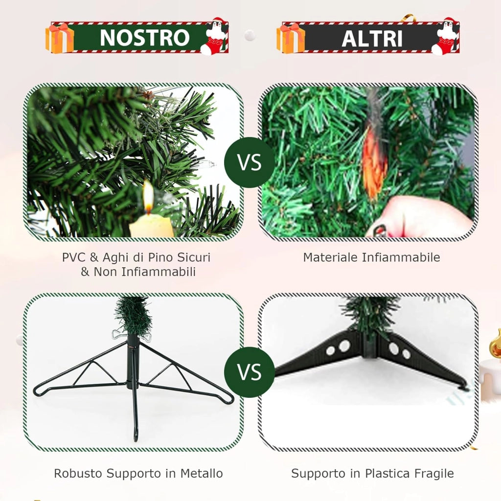 Albero di Natale Mezzo 210 CM, Albero di Natale Artificiale Metà con 150 Luci LED Incorporate, 403 Rami in PVC e Base Pieghevole in Metallo da Casa, Ufficio e Negozio