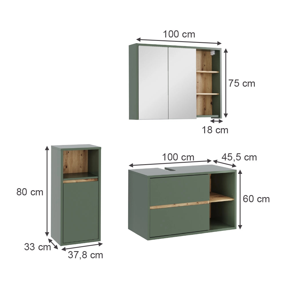 Vicco Set di mobili da bagno Verde/Artigianale 3 parti