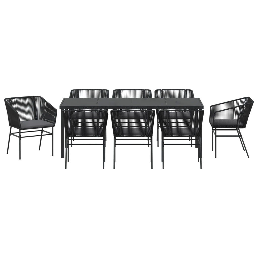 Set da pranzo da giardino 9 pezzi con cuscini in polyrattan nero