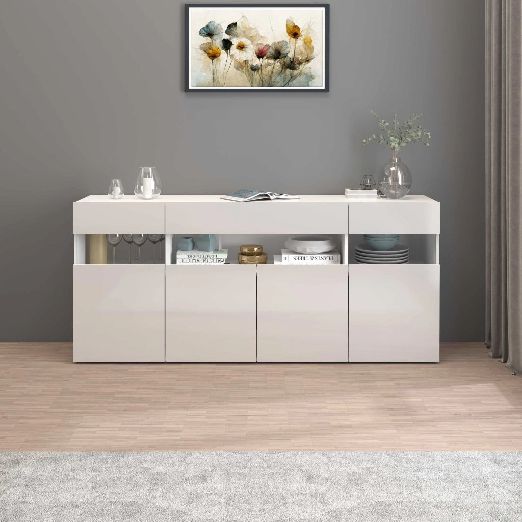WHOUS Credenza Potenza con 4 ante e 1 cassetto bianco lucido 173x40x81,5 cm
