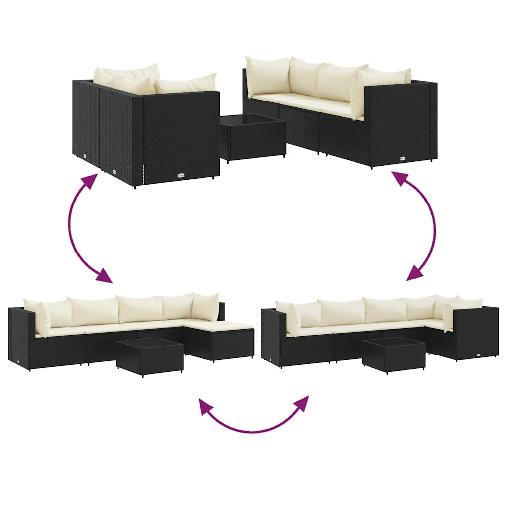 Set Mobili da Giardino 6 pz con Cuscini in Polyrattan Nero 3308128