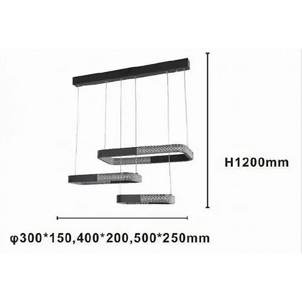 Trade Shop - Lampadario A Sospensione Led 68 W 3 Rettangoli Cristallo Telecomando Nero 32101 -