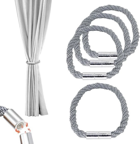Set di 4 sospensioni per tende magnetiche per casa e ufficio - Argento grigio - Montaggio facile