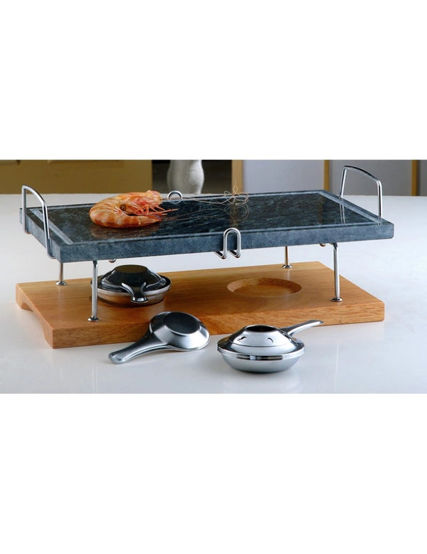 pietra ollare con base in legno set 5pz.