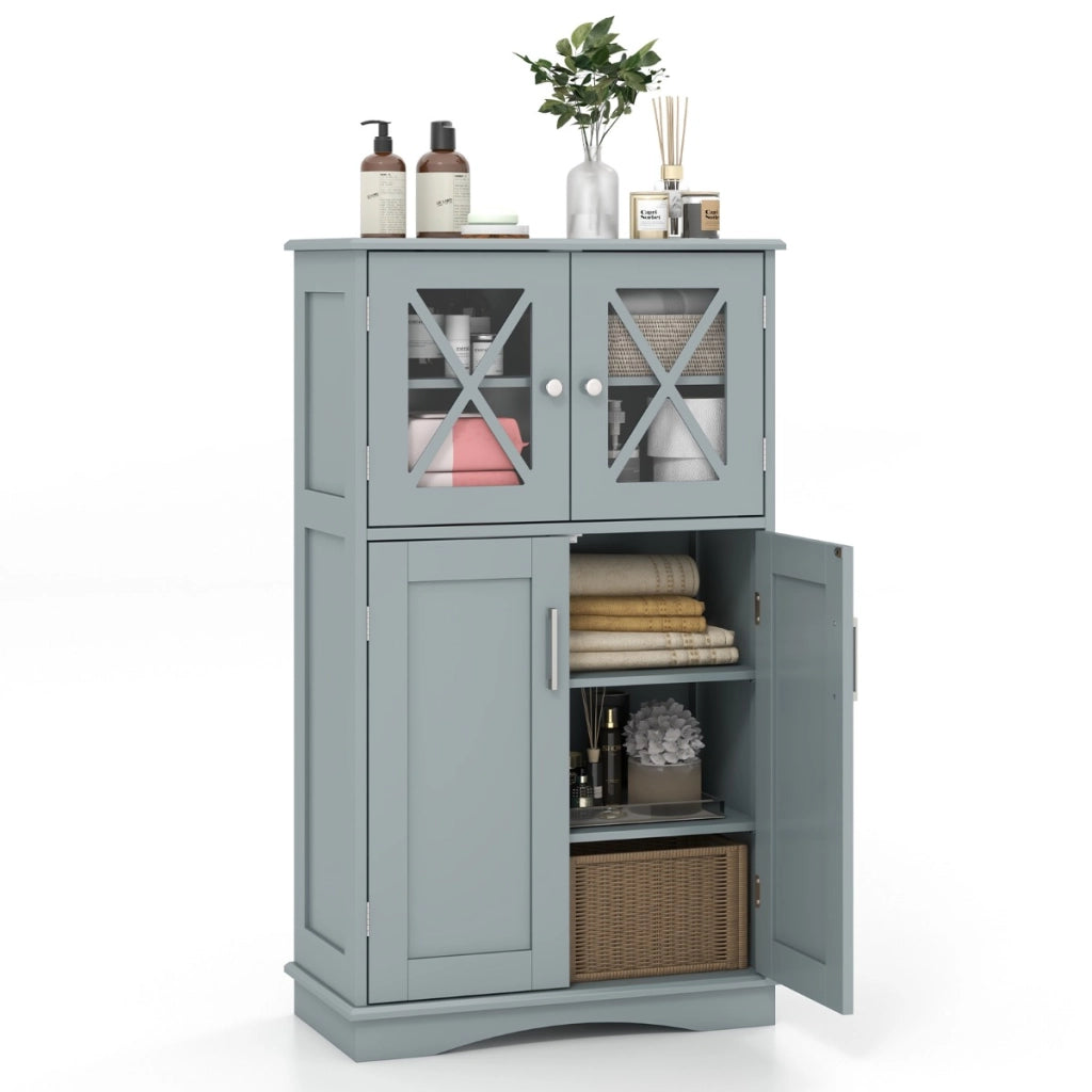 Mobiletto portaoggetti da bagno con ante e ripiani regolabili-Mobiletto da pavimento per bagno 60x30x108cm Grigio