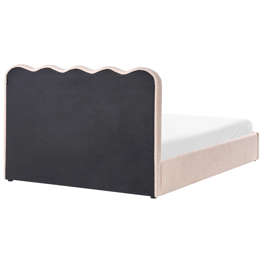 Letto in bouclé imbottito color beige 160 x 200 cm contenitore elevabile con testiera e rete a doghe