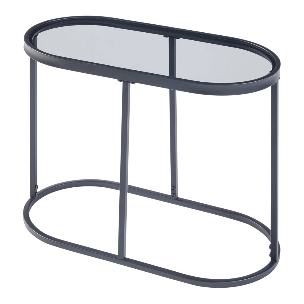 Tavolino da caffè con consolle laterale con piano ovale metallo e vetro temperato 55 x 28 x 45 cm nero 03_0010818
