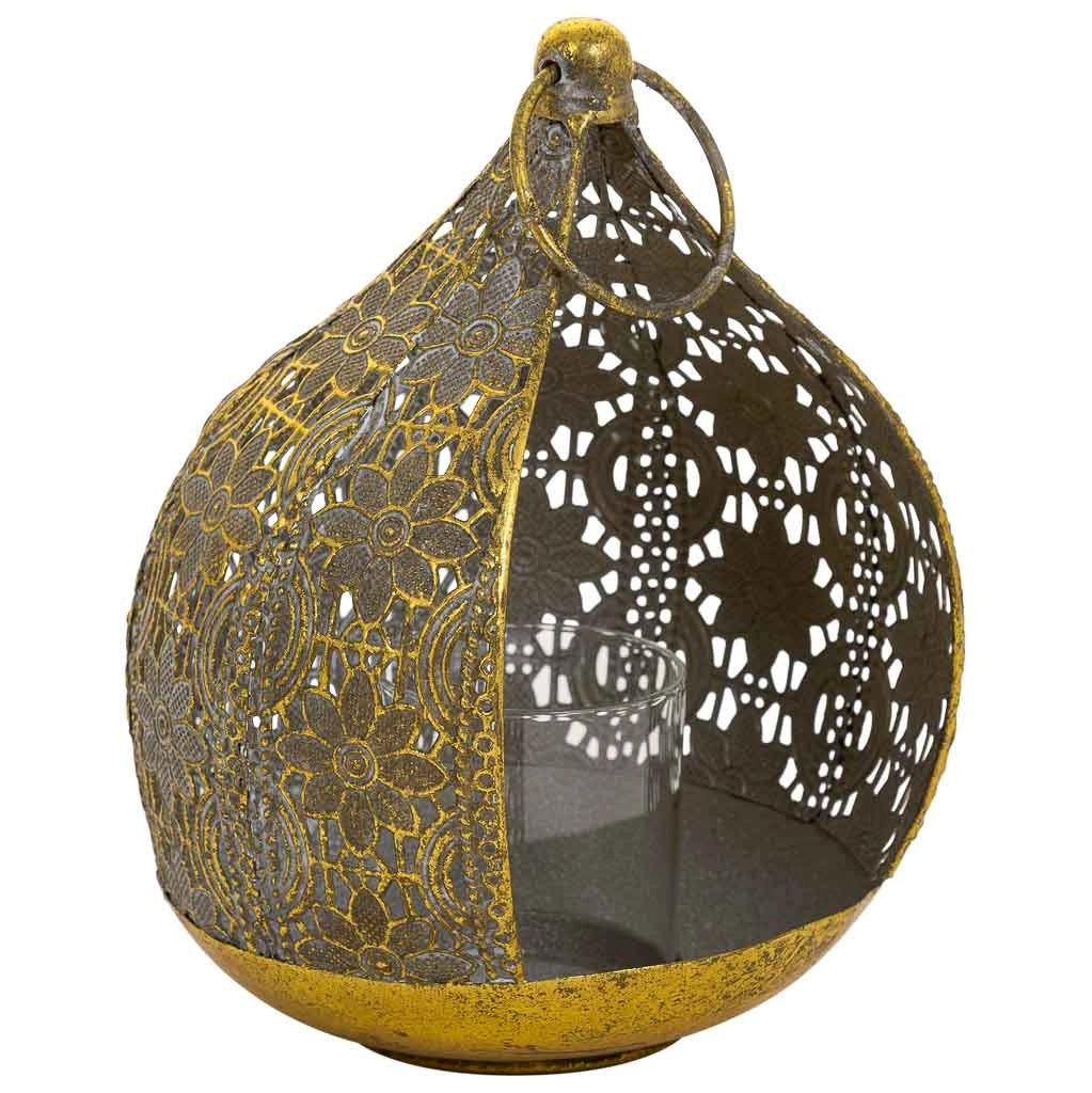 Portacandele in metallo dorato 18,5x17x23,5h