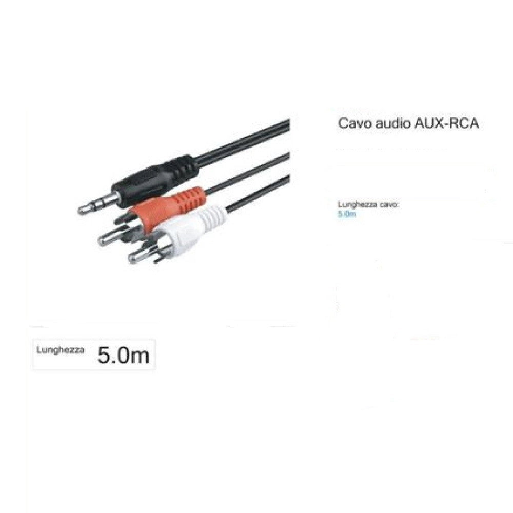 Trade Shop - Cavo 5m Audio Da Jack 3,5mm Aux A 2 Rca Maschio Doppio Y Stereo 5 Mt Aux-r5.0m -