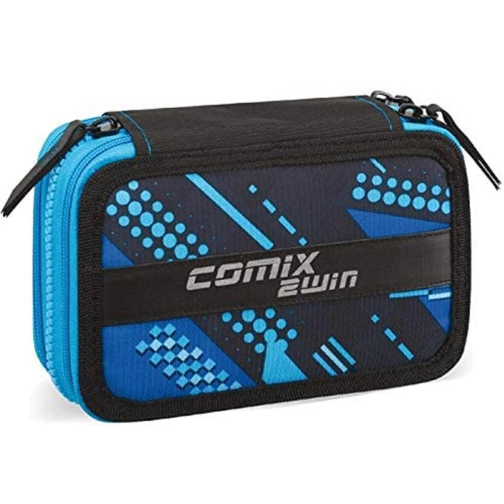 Trade Shop - Astuccio Comix 2win 3 Zip Scomparti Portapastelli Penne Scuola Accessoriato Blu -