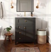 Mobile bagno con lavabo in ceramica; 61 × 47 × 86 cm; MDF nero lucido
