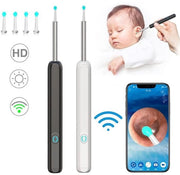 Set di Pulizia Orecchie 2 in 1 con Ottica - 1080P HD Wireless - Ottica con Luce LED - 4 Spazzole Orecchio - Adatto per Adulti - Bambini - Animali Domestici - Nero