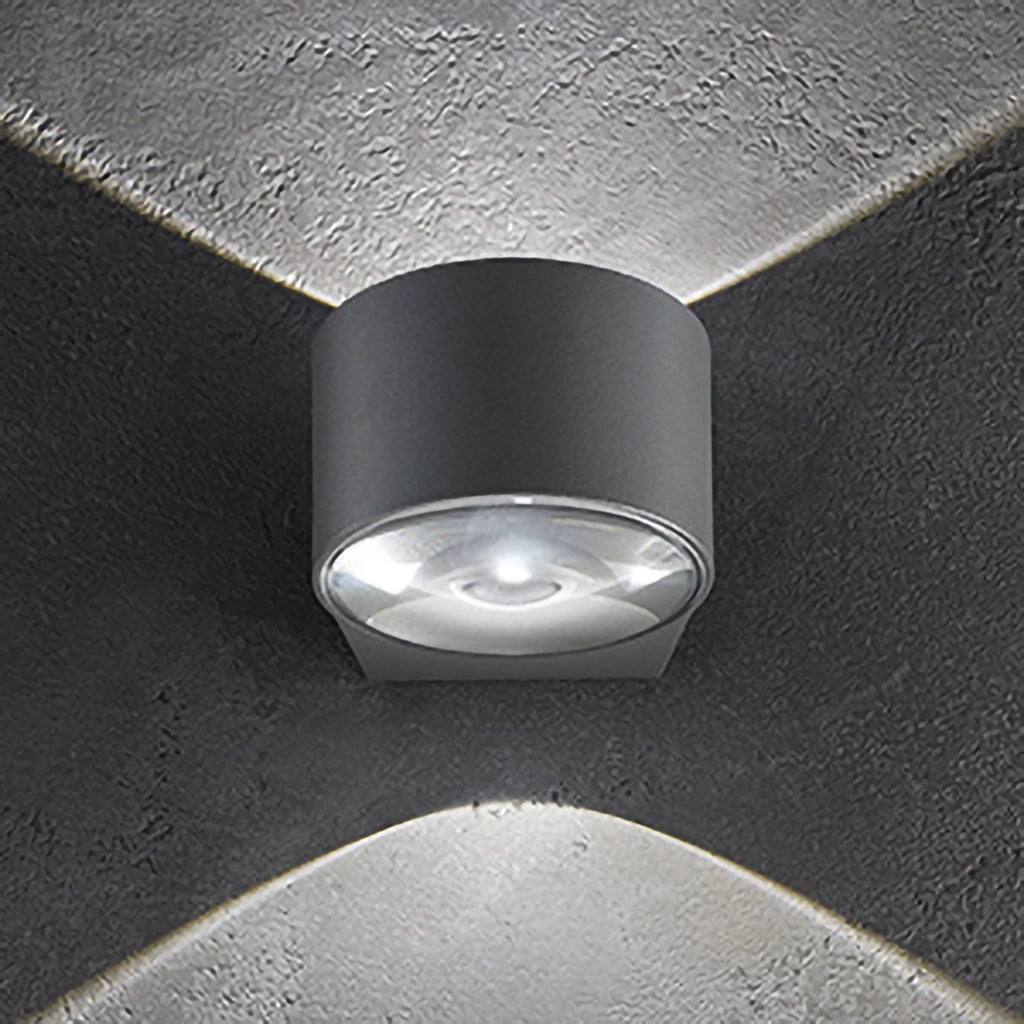 Lens Lampada da parete a LED biemissione in alluminio pressofuso Grigio Scuro 12W IP65 per illuminazione esterna e interna 7.6x10.5x12 cm