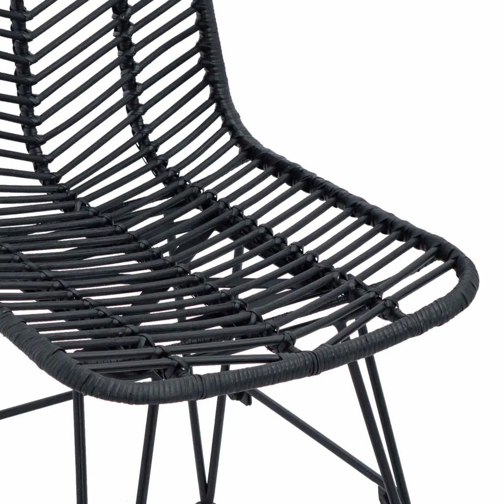 Sedia da pranzo 2 pcs Nero 44 x 47 x 85 cm Rattan e Ferro 42011551