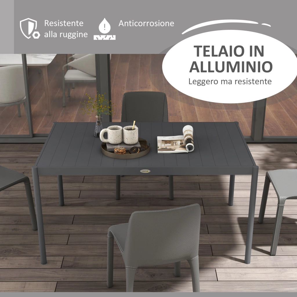 Tavolo da Giardino a Doghe per 6 Persone in Acciaio e Alluminio, 145x90x74 cm, Grigio Scuro