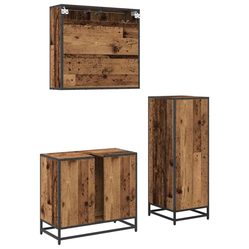 Set di mobili per il bagno con cassetto 3 pcs Legno vecchio 3402444