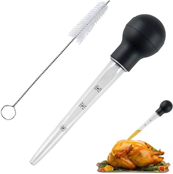 Iniettore di carne con spazzola - Iniettore di carne - Materiale TPR/PS - Progettazione ergonomico - Facile da pulire - Ideale per la cottura