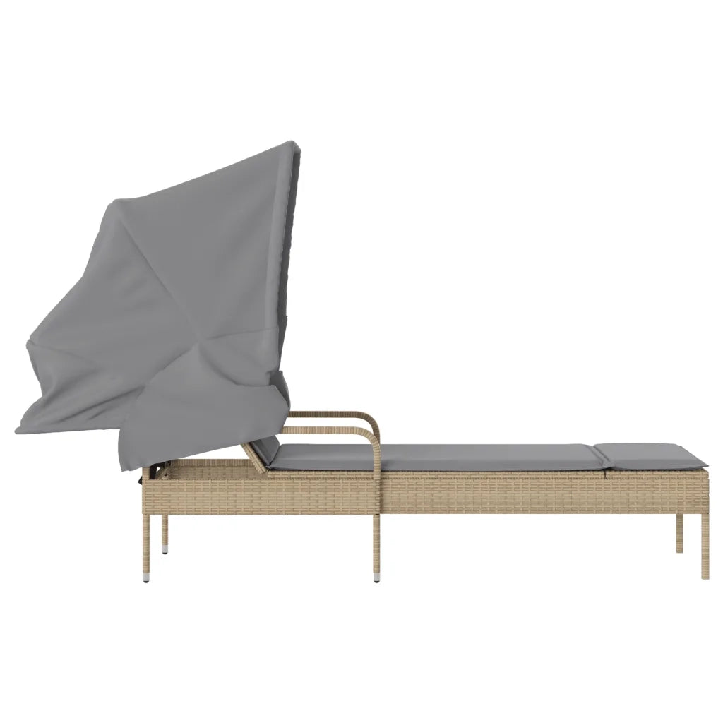 Lettino Prendisole | Sdraio da giardino | Lettino da sole con Baldacchino Beige in Polyrattan