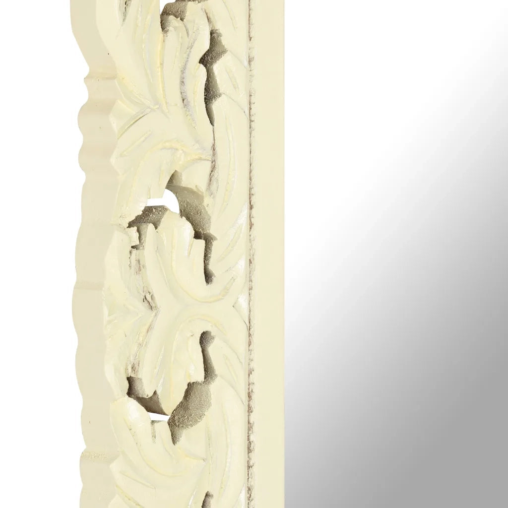 Specchio Intagliato a Mano Bianco 80x50 cm in Massello di Mango 321642