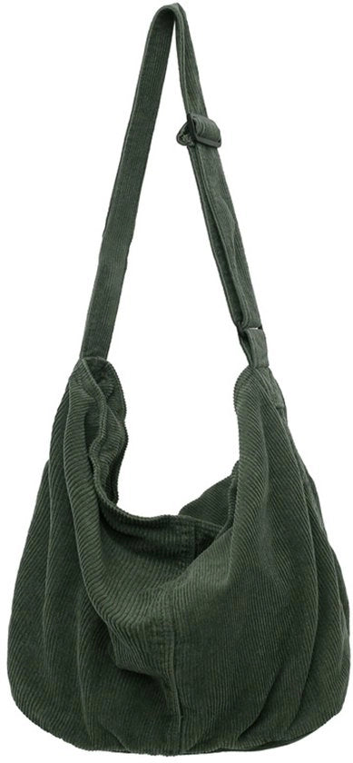 Borsa corduroy grande, sacchetto per spesa donna, borsa stile, adatta per uso quotidiano/ufficio/scuola/viaggio (verde)