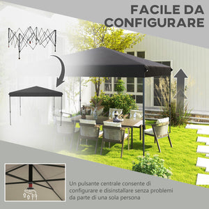 Gazebo Pieghevole 3.6x3.6m con Apertura a Bottone Altezza Regolabile e Borsa con Ruote Nero