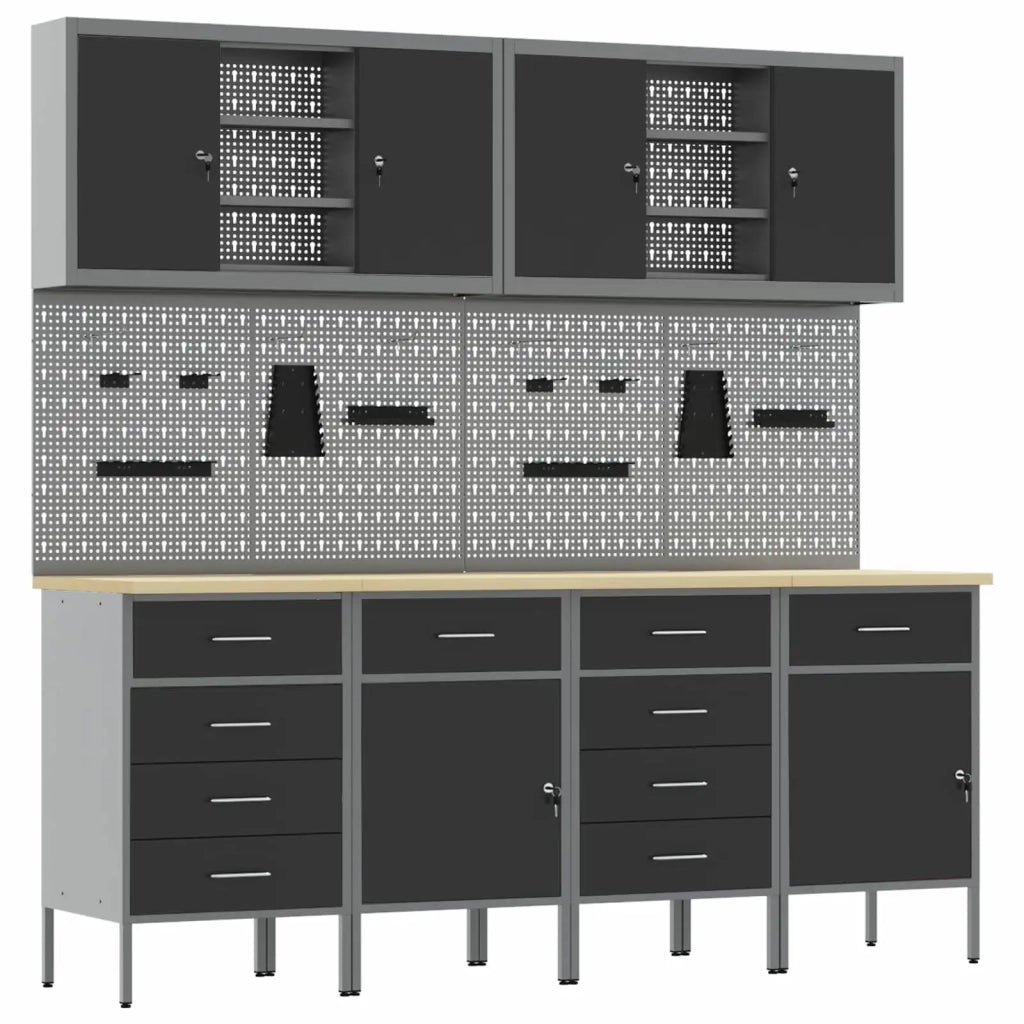 Mobile da lavoro 10 pcs Nero Legno ingegnerizzato e acciaio 3321490