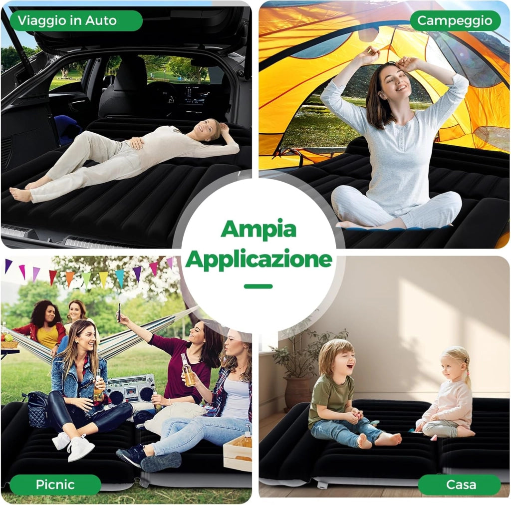 Materasso Gonfiabile per Auto, Letto ad Aria con Pompa Elettrica e Sacca per il Trasporto, Materassino per Campeggio, Picnic e Viaggio su Strada, Portata 150 kg, 190 x 130 cm (Nero)